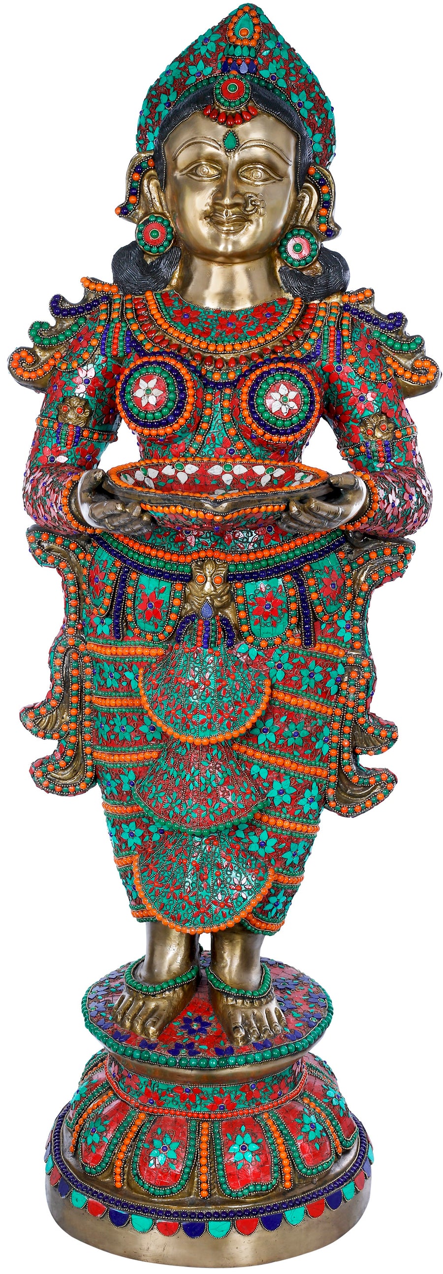52" Large Deepalakshmi Brass Statue with Inlay Work Handmade