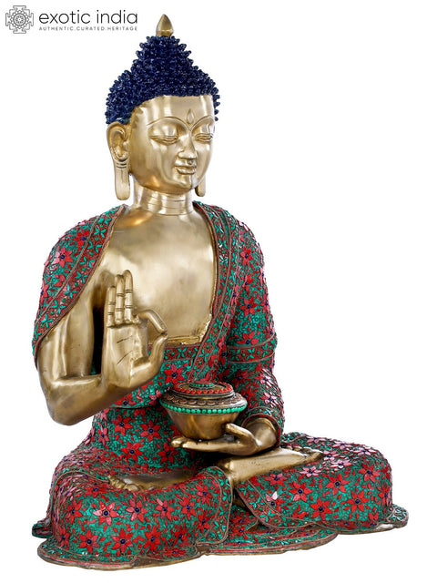 28" Large Size Buddha Preaching His Dharma - Tibetan Buddhist In Brass | Handmade | Made In India