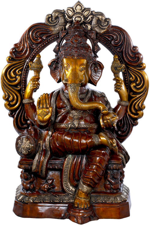 31" Raja Ganesha Handmade Brass Statue for Home Pooja