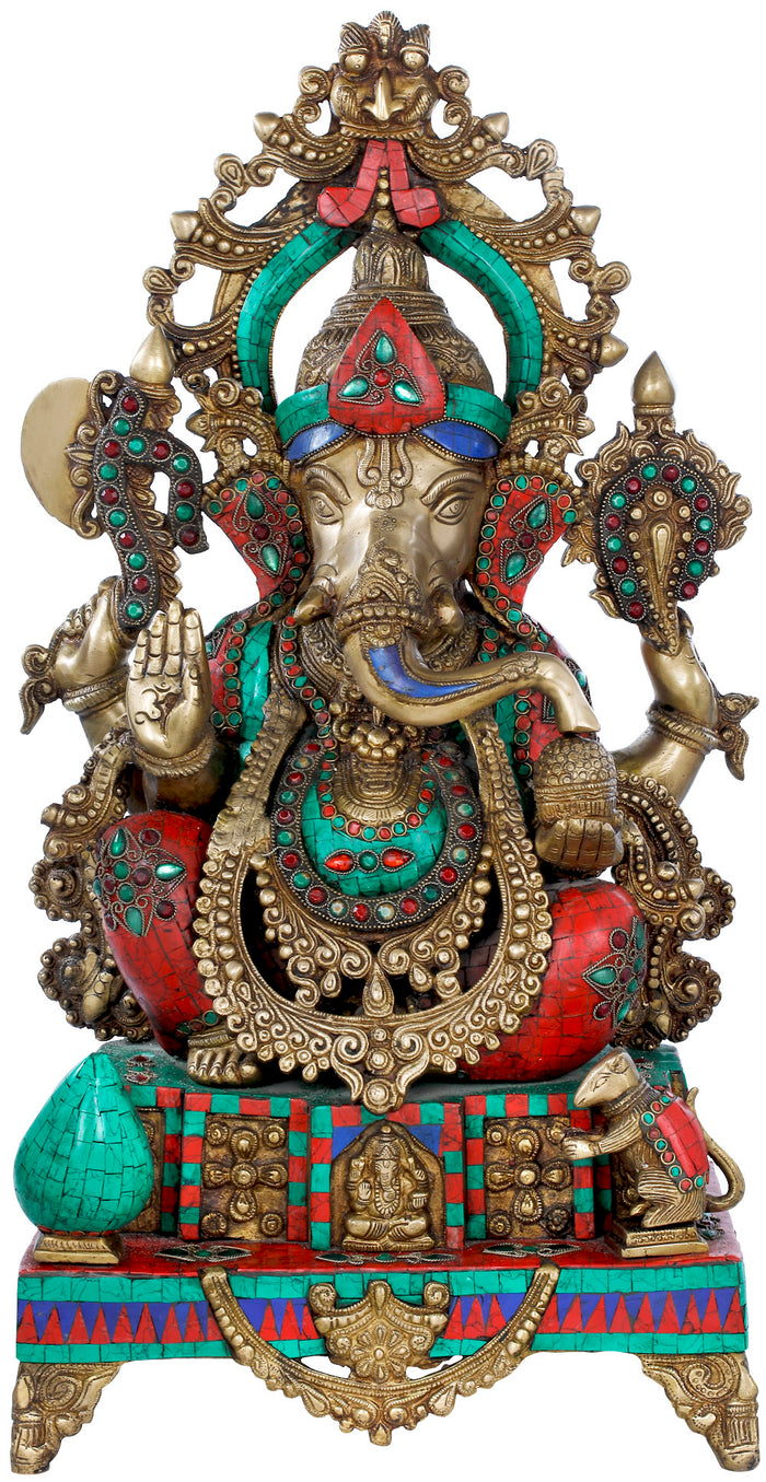 26" Handmade Brass Lord Ganesha Ashirwad Granting Statue