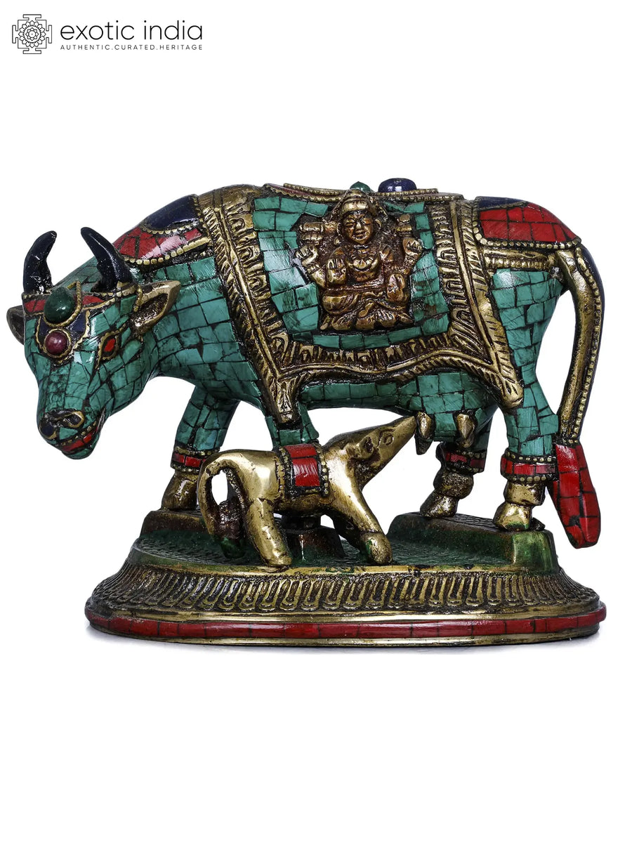 4" Handmade Brass Cow and Calf Statue