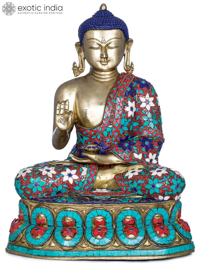 18" Preaching Buddha Brass Statue with Decorated Robe