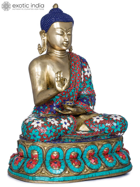 18" Preaching Buddha Wearing a Decorated Robe - Tibetan Buddhist Brass Statue