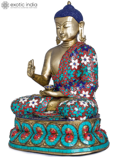 18" Preaching Buddha Wearing a Decorated Robe - Tibetan Buddhist Brass Statue