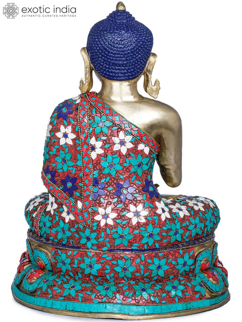 18" Preaching Buddha Wearing a Decorated Robe - Tibetan Buddhist Brass Statue