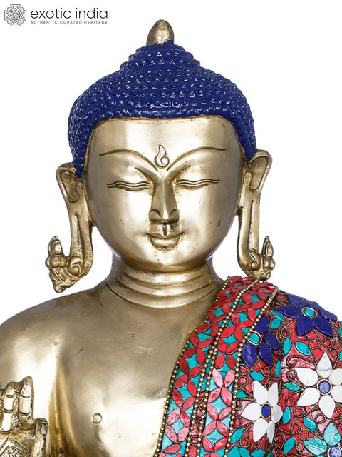 18" Preaching Buddha Wearing a Decorated Robe - Tibetan Buddhist Brass Statue