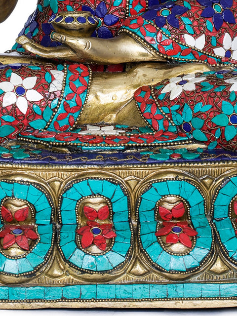 18" Preaching Buddha Wearing a Decorated Robe - Tibetan Buddhist Brass Statue