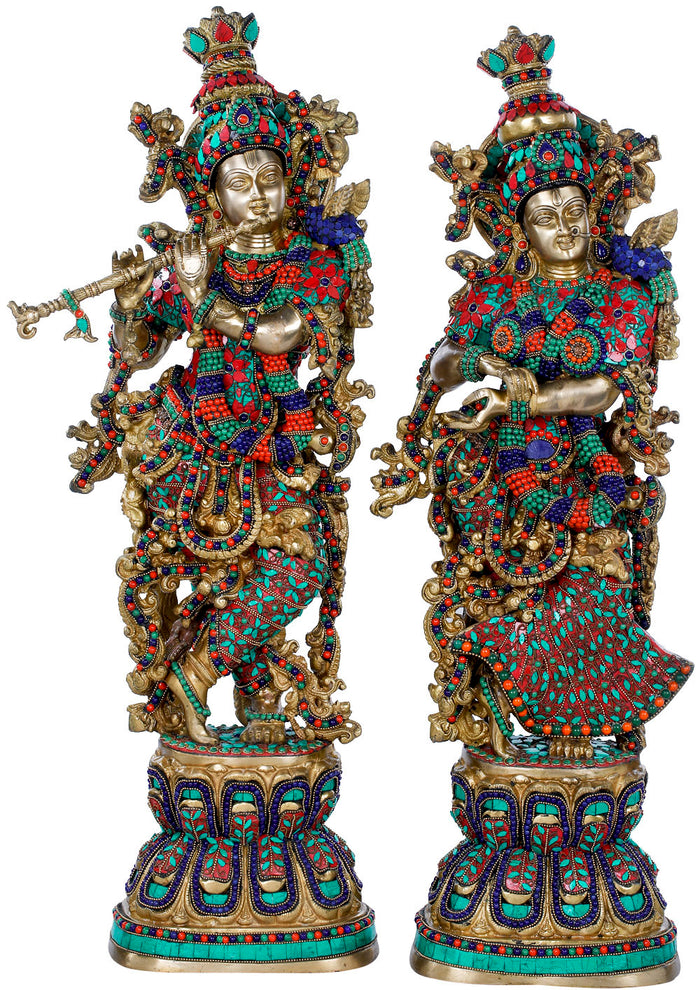 29" Radha Krishna Brass Handmade Statue for Pooja