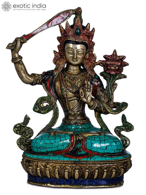 8" Manjushri Tibetan Buddhist Brass Statue Handmade