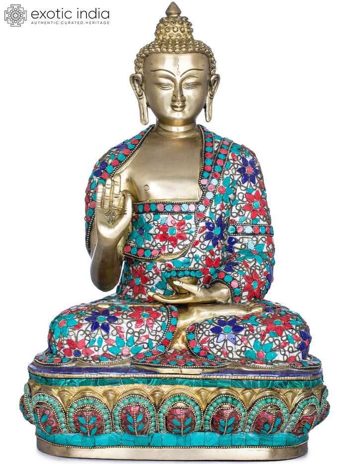 16" Handmade Lord Buddha Preaching Gesture Brass Statue