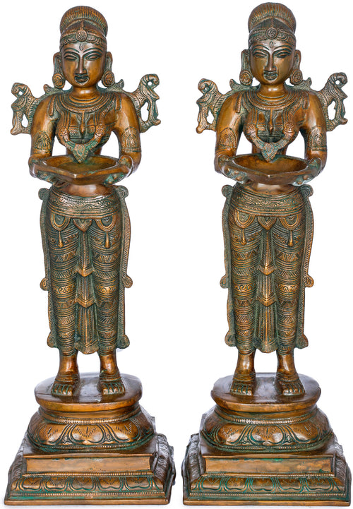 15" Handmade Deepalakshmi Pair Brass Statue for Pooja