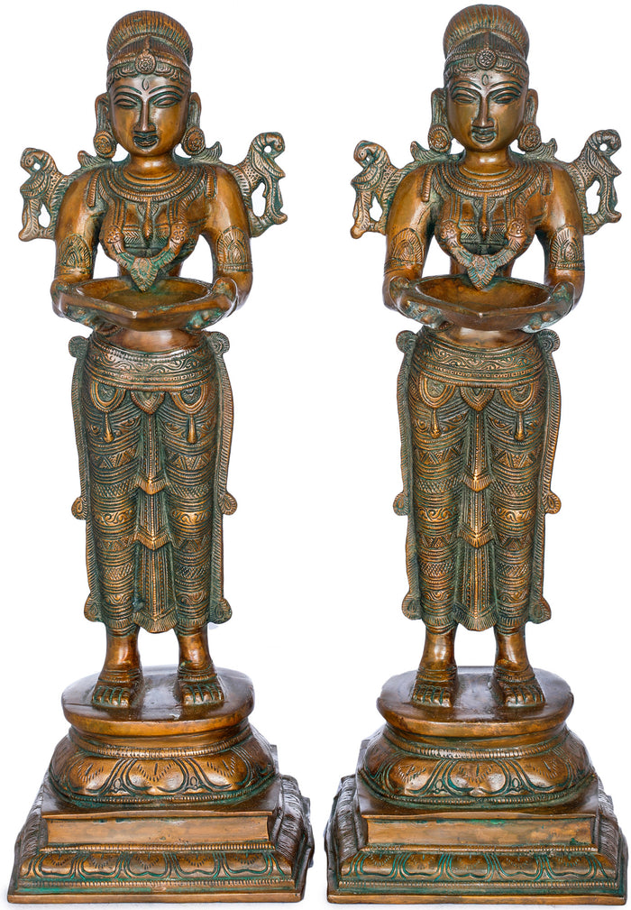 15" Handmade Deepalakshmi Pair Brass Statue for Pooja