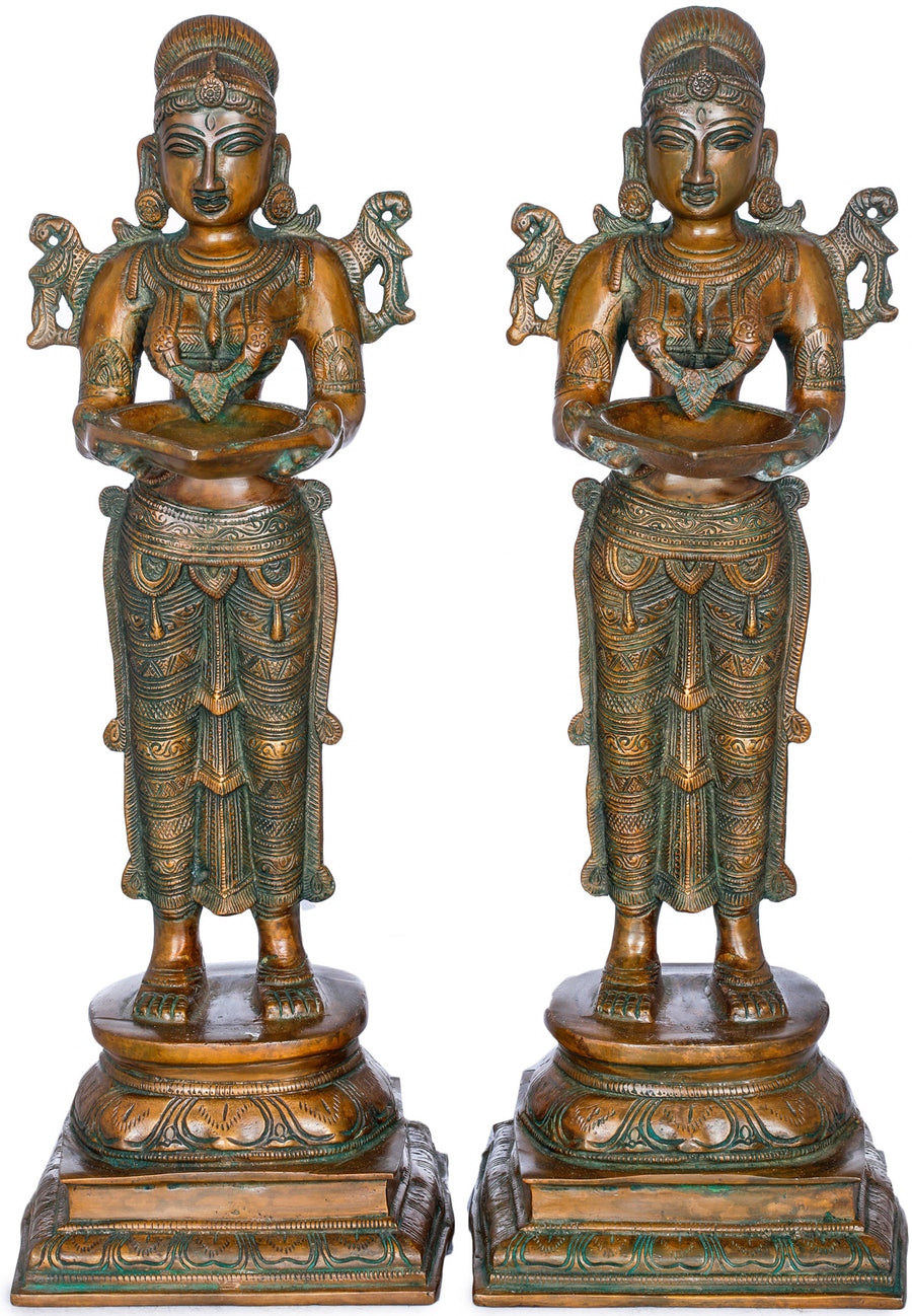 15" Handmade Deepalakshmi Pair Brass Statue for Pooja