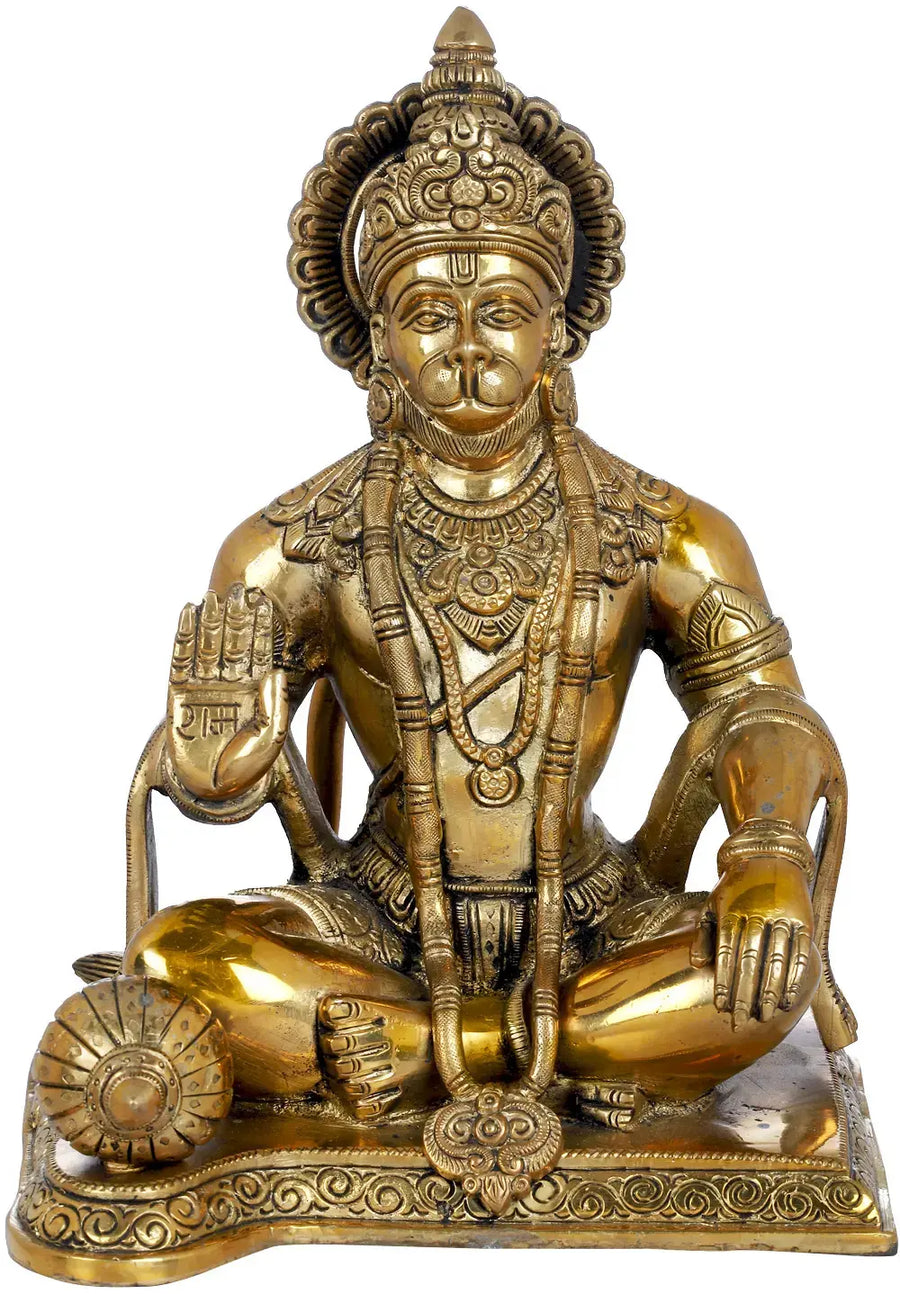9" Blessing Hanuman Brass Statue Handcrafted Idol