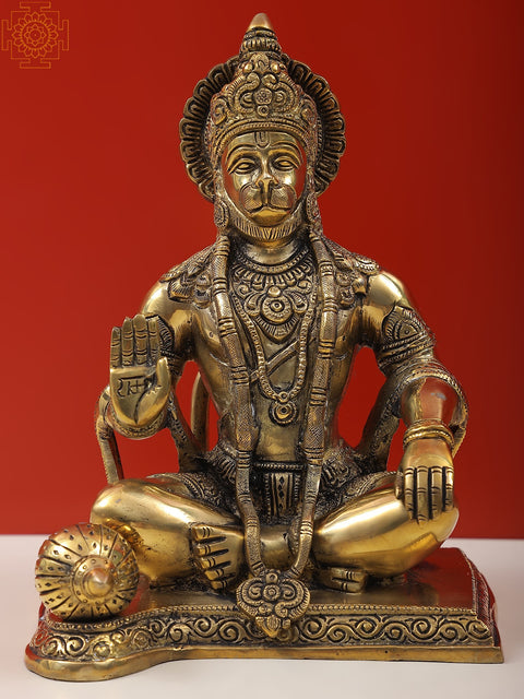 9" Blessing Hanuman Brass Statue | Indian Handcrafted Idol