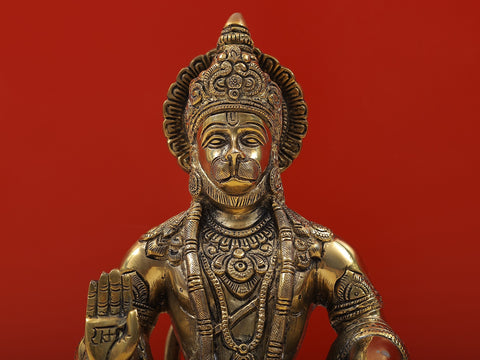 9" Blessing Hanuman Brass Statue | Indian Handcrafted Idol
