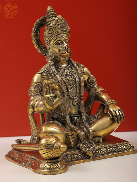 9" Blessing Hanuman Brass Statue | Indian Handcrafted Idol