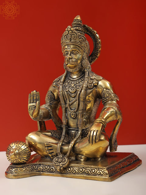 9" Blessing Hanuman Brass Statue | Indian Handcrafted Idol