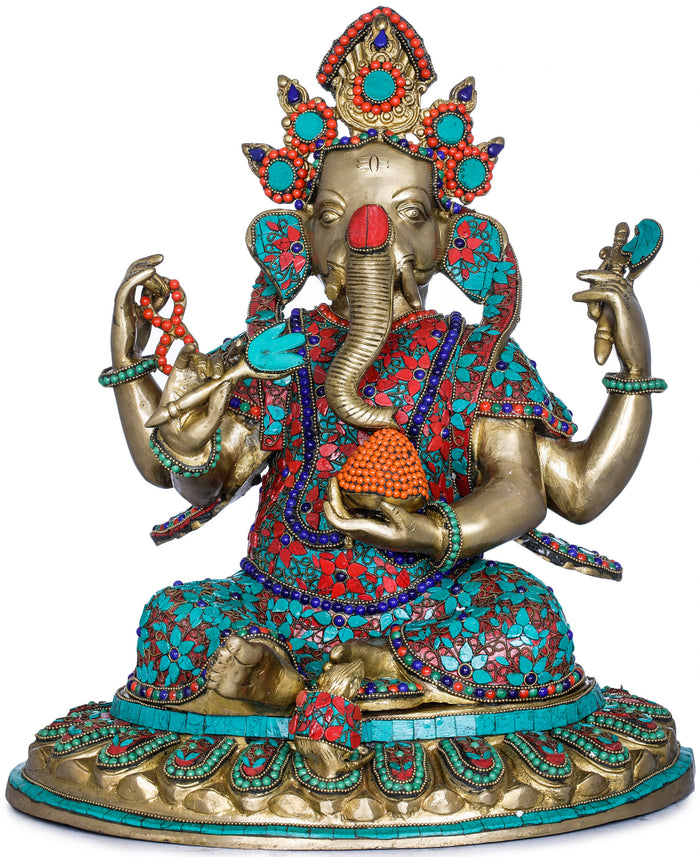 16" Handmade Ganesha Brass Statue Nepalese Form