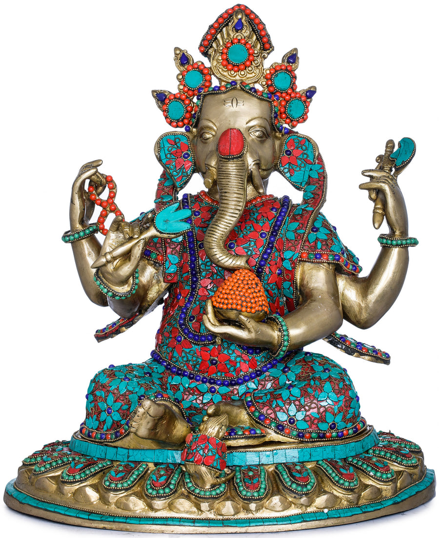 16" Handmade Ganesha Brass Statue Nepalese Form