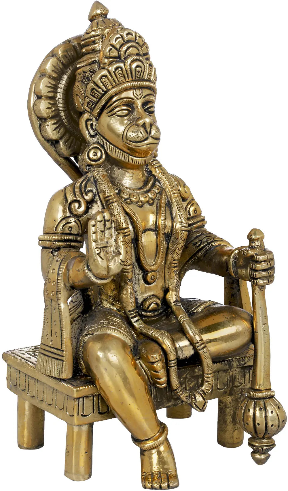 6" Hanuman Idol Seated on a Brass Chowki | Handmade | Made In India