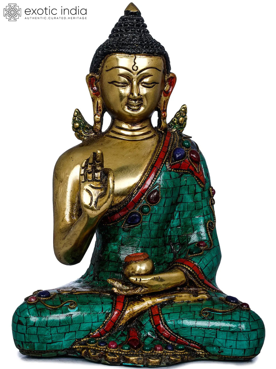 8" Handmade Tibetan Buddhist Lord Buddha Vitark Mudra Brass Statue