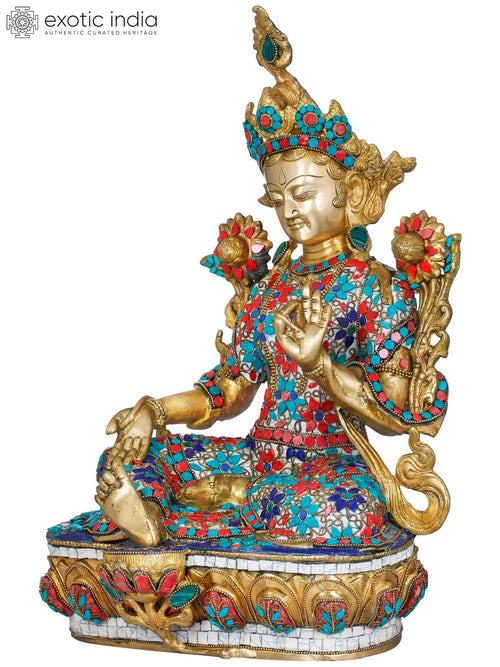 18" Green Tara Goddess Brass Statue Handmade