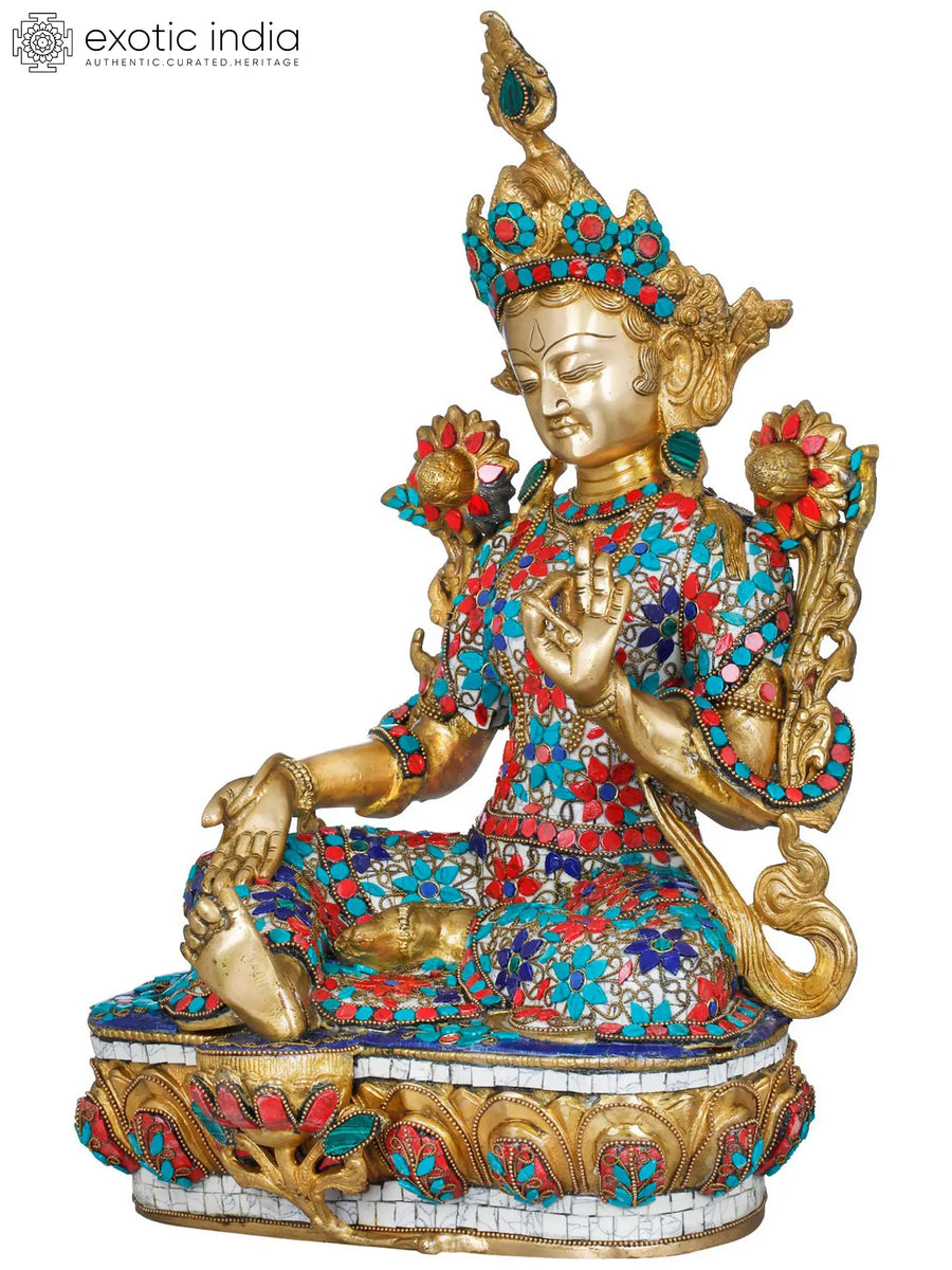 18" Green Tara Goddess Brass Statue Handmade