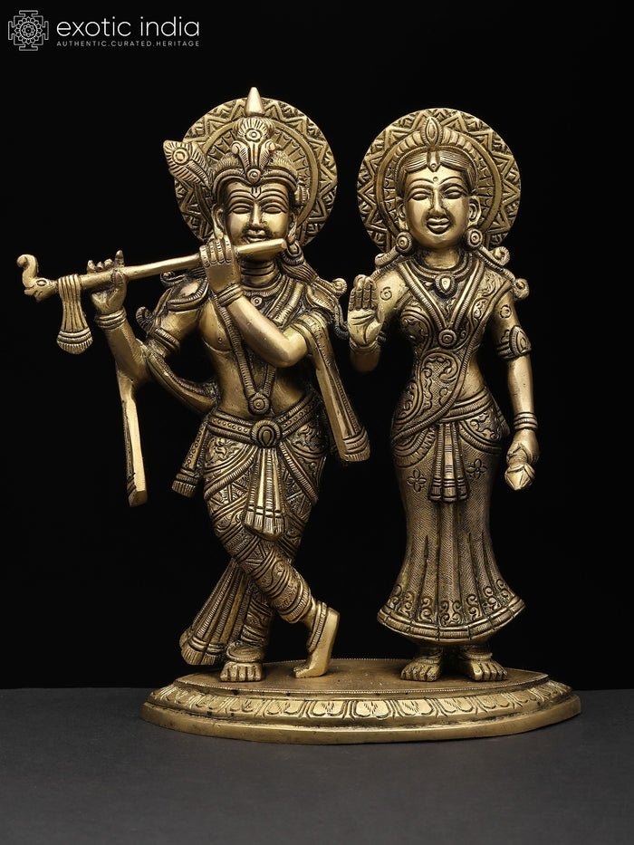 10" Radha Krishna Brass Statue Handmade