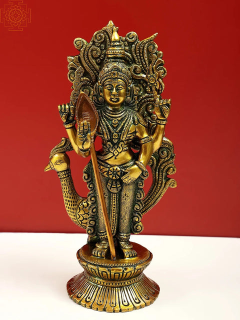 9" Karttikeya - Warrior Son of Shiva in Brass | Handmade | Made In India