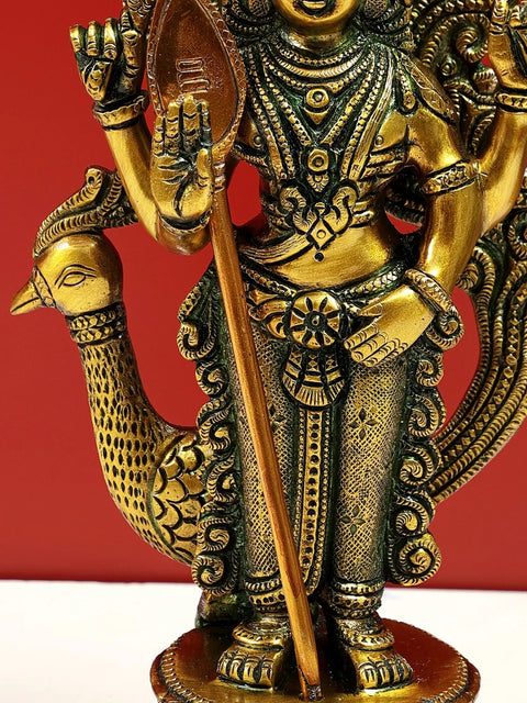 9" Karttikeya - Warrior Son of Shiva in Brass | Handmade | Made In India