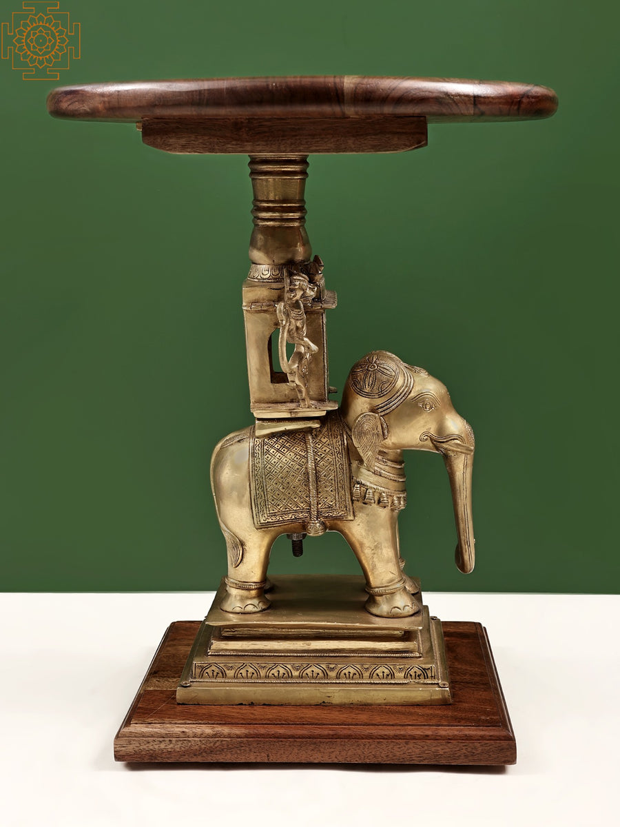 Wooden Elephant and Yali Palki Table Stand