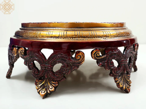 4" Engraved Puja Chowki | Home Decor | Brass | Handmade | Made In India
