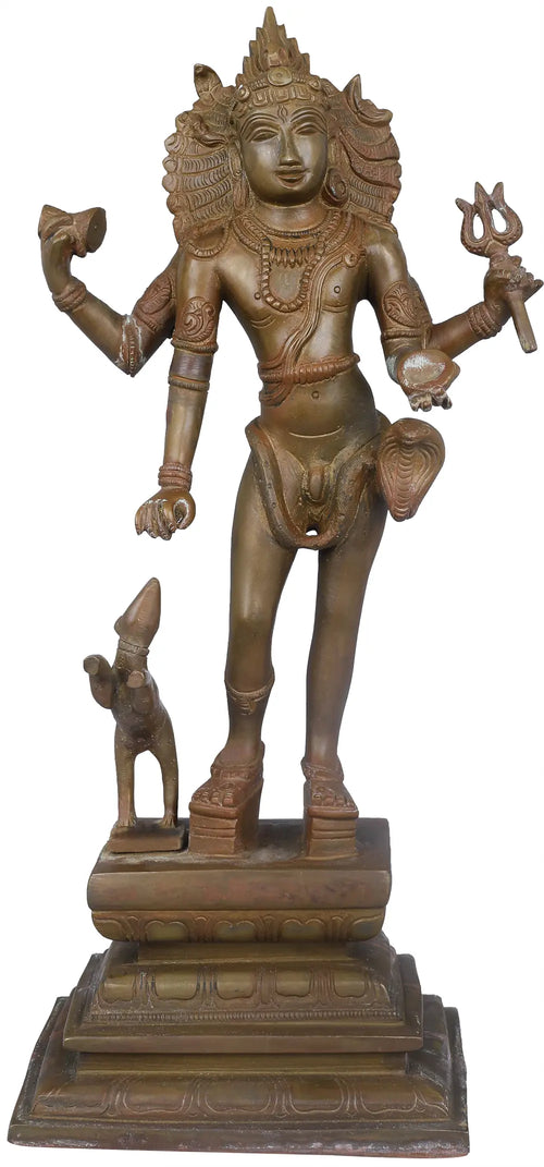 14" Handmade Bhikshasthana Shiva Brass Statue