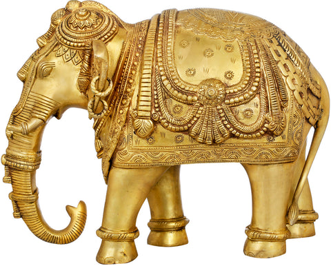 10" Decorated Temple Elephant In Brass | Home Decor | Handmade | Made In India