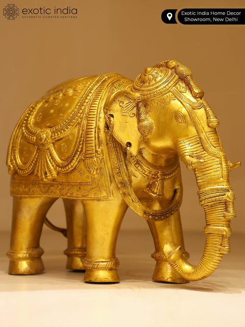 10" Decorated Temple Elephant In Brass | Home Decor | Handmade | Made In India