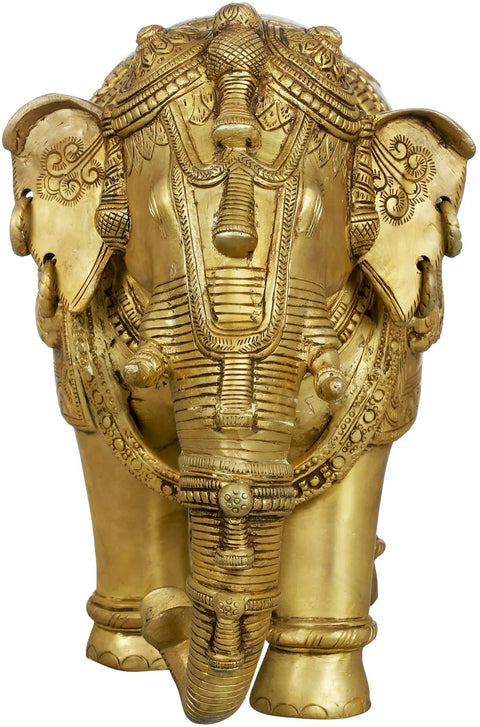 10" Decorated Temple Elephant In Brass | Home Decor | Handmade | Made In India