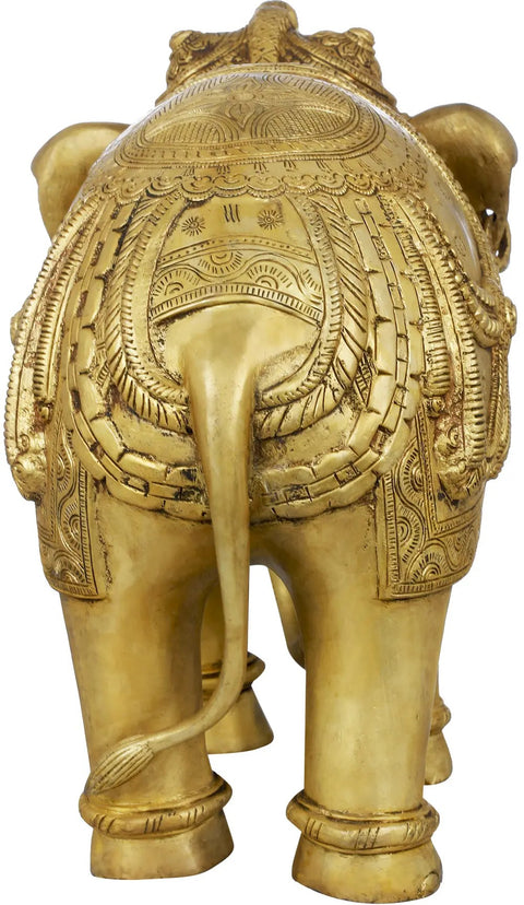 10" Decorated Temple Elephant In Brass | Home Decor | Handmade | Made In India