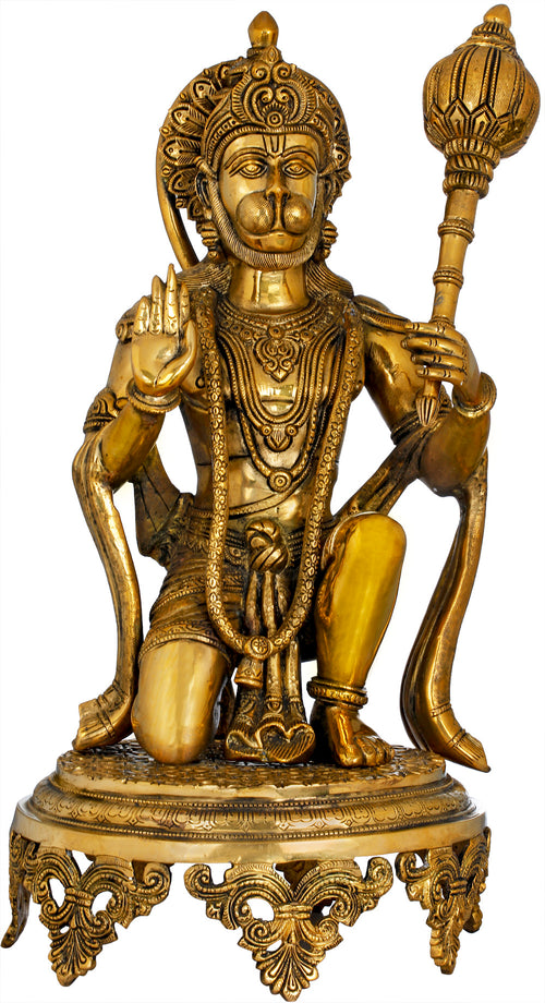 20" Blessing Hanuman Wielding Mace Brass Statue Handmade