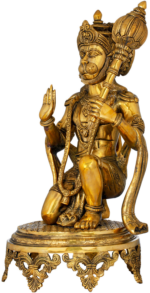 20" Blessing Hanuman Wielding a Mace | Brass | Handmade | Made In India
