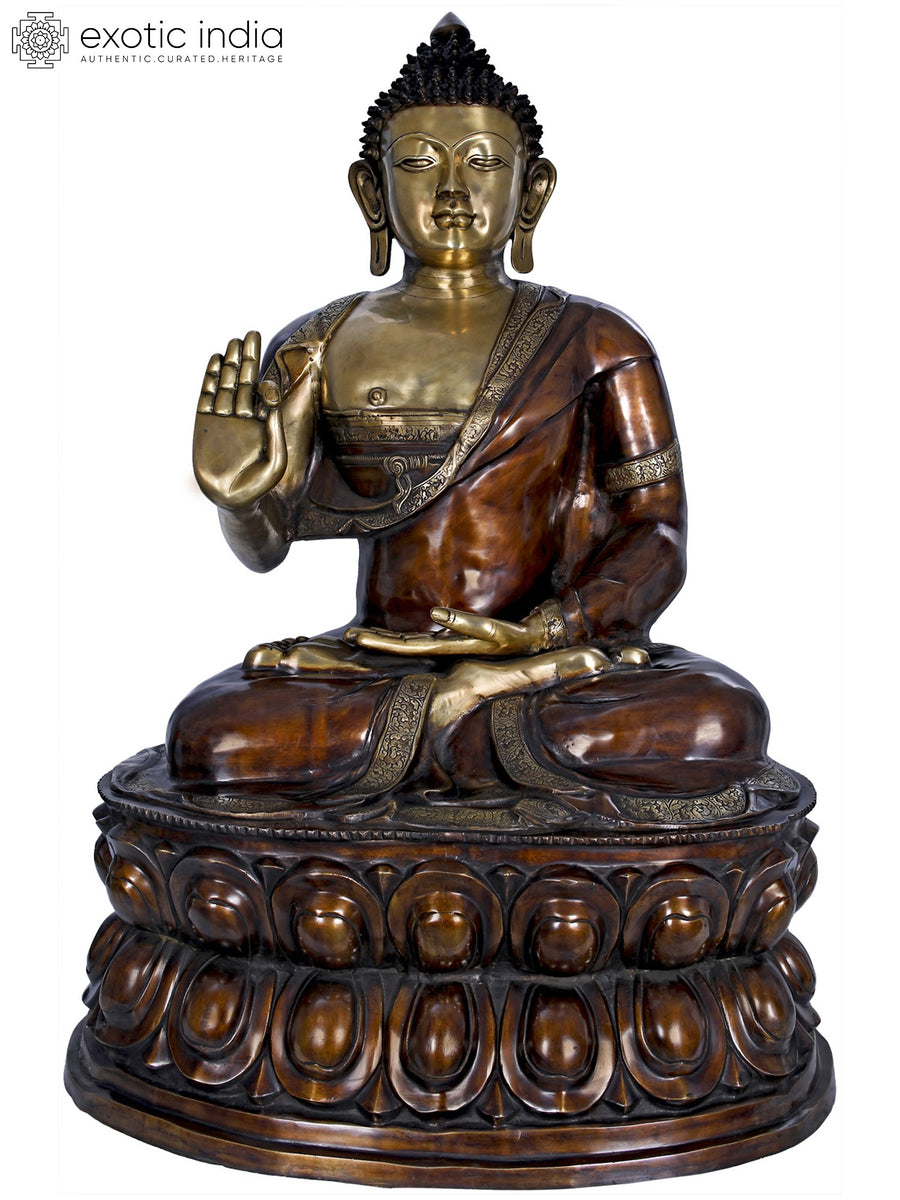 Large Brass Buddha Seated on Double Lotus Statue