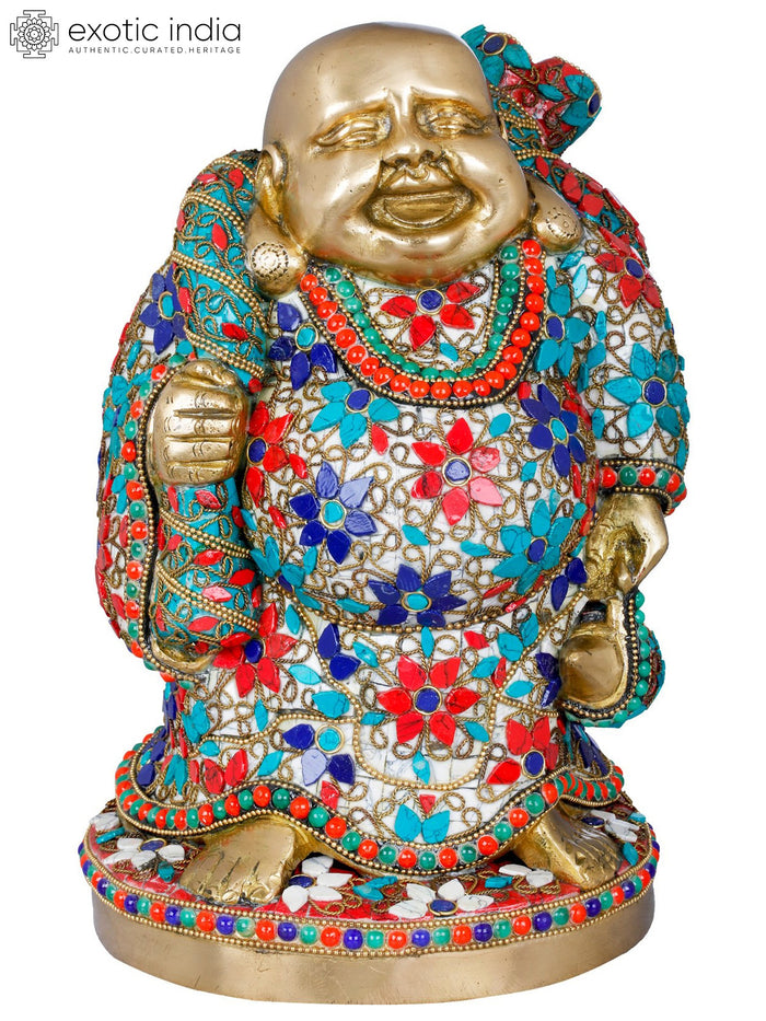 10" Laughing Buddha Tibetan Brass Statue Handmade