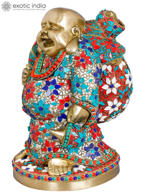 10" Laughing Buddha - Tibetan Buddhist In Brass | Handmade | Made In India