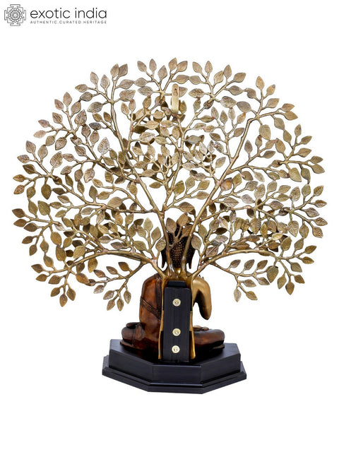 24" Tibetan Buddhist Seated Lord Buddha, The Elaborate Bodhi Tree in Background | Handmade | Made In India