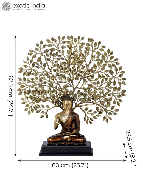 24" Tibetan Buddhist Seated Lord Buddha, The Elaborate Bodhi Tree in Background | Handmade | Made In India