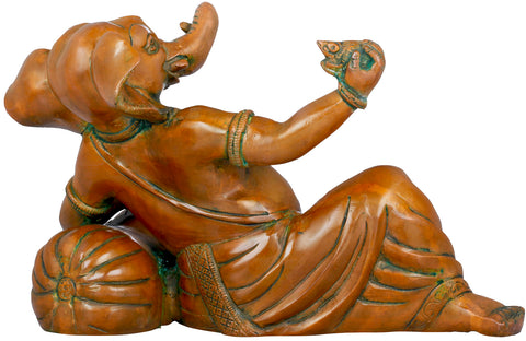 11" Ganesha in a Playful Mood With His Mouse In Brass | Handmade | Made In India