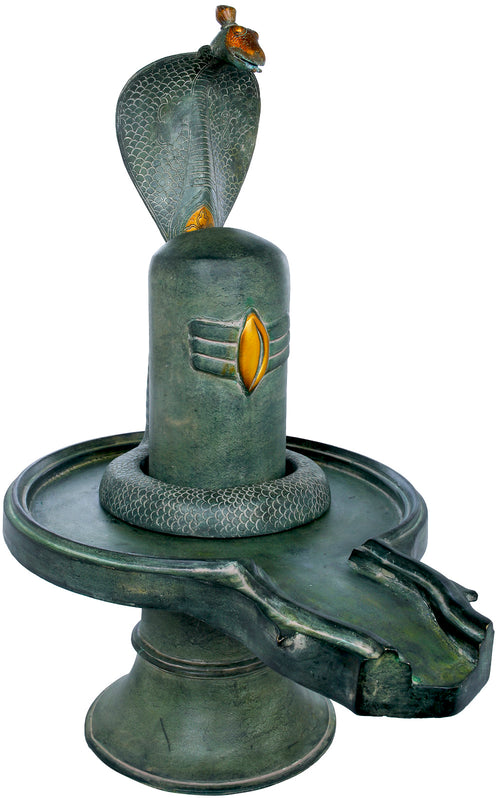 25" Handmade Shiva Linga with Snake Brass Statue