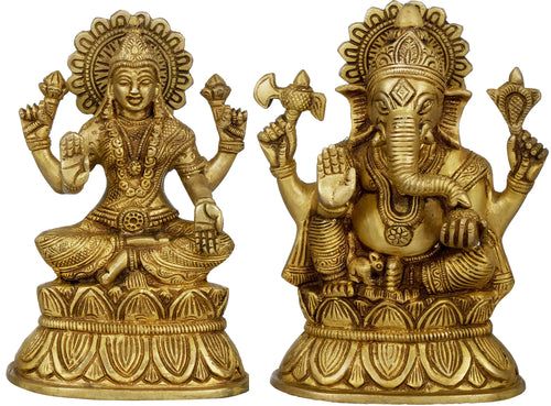 5" Lakshmi Ganesha Brass Sculpture Handmade