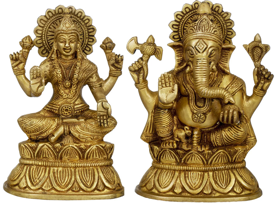 5" Lakshmi Ganesha Brass Sculpture Handmade