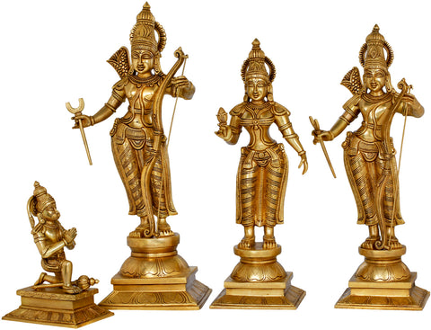 22" Rama Durbar | Rama, Lakshmama, Sita & Hanuman | Brass Statue | Handmade